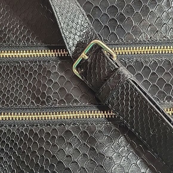 Cole Haan Black Snake Print Leather Crossbody Messenger Bag - Picture 12 of 12